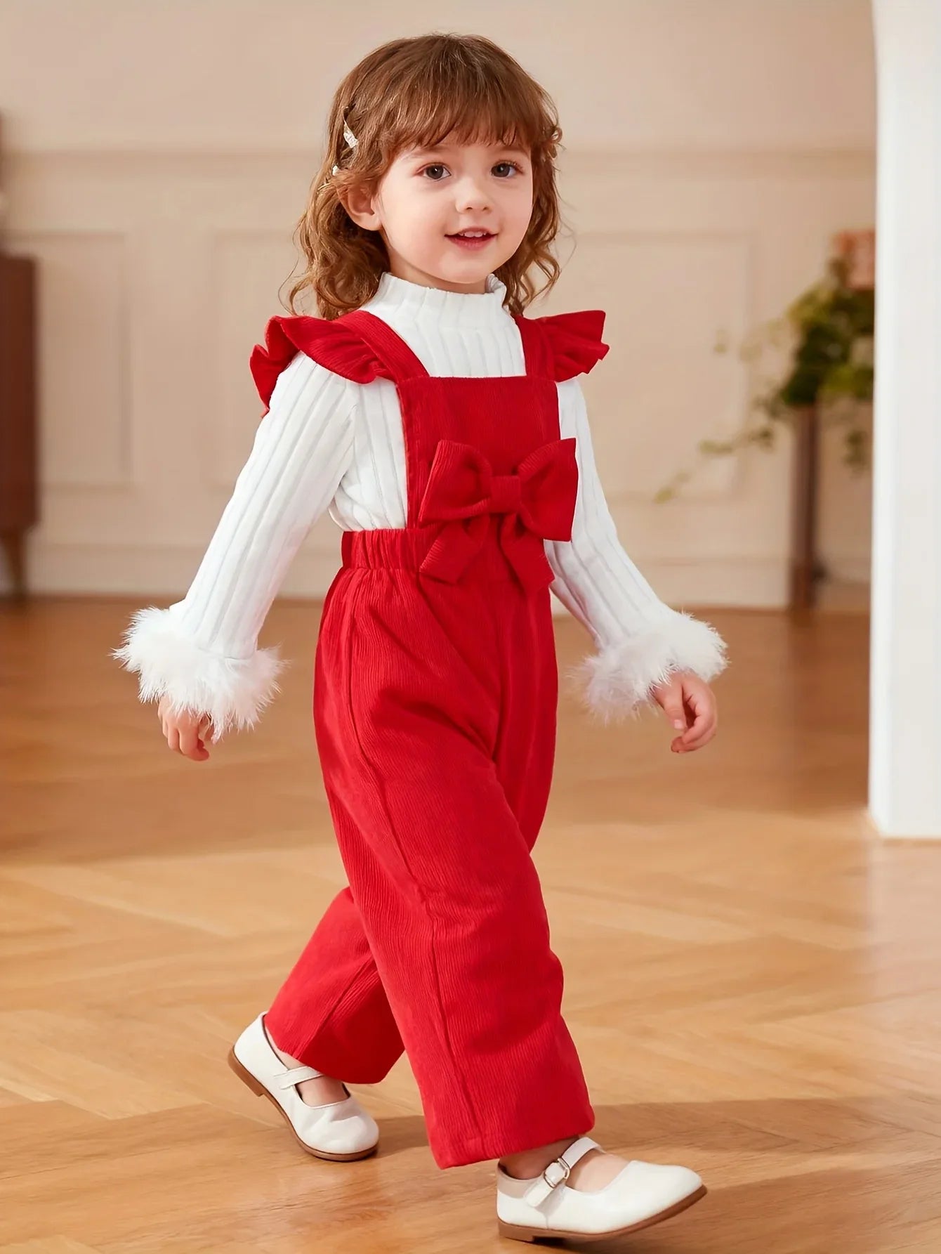 TEMU-2pcs Girls' Pants Set, Sweet Style Plush Cuff Top - alotasawkli