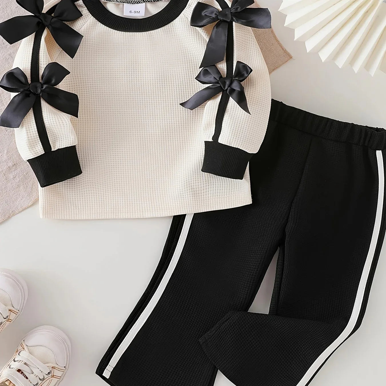 TEMU-Girls' 2pcs Long Sleeve Black Flared Pants - alotasawkli