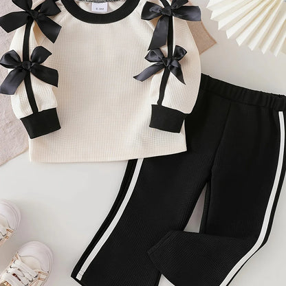 TEMU-Girls' 2pcs Long Sleeve Black Flared Pants - alotasawkli