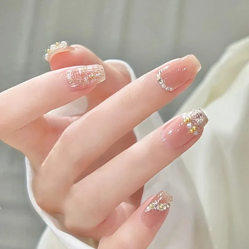 TEMU-A Set of 24 Medium-Length Faux Nails Designed with Rhinestones - alotasawkli