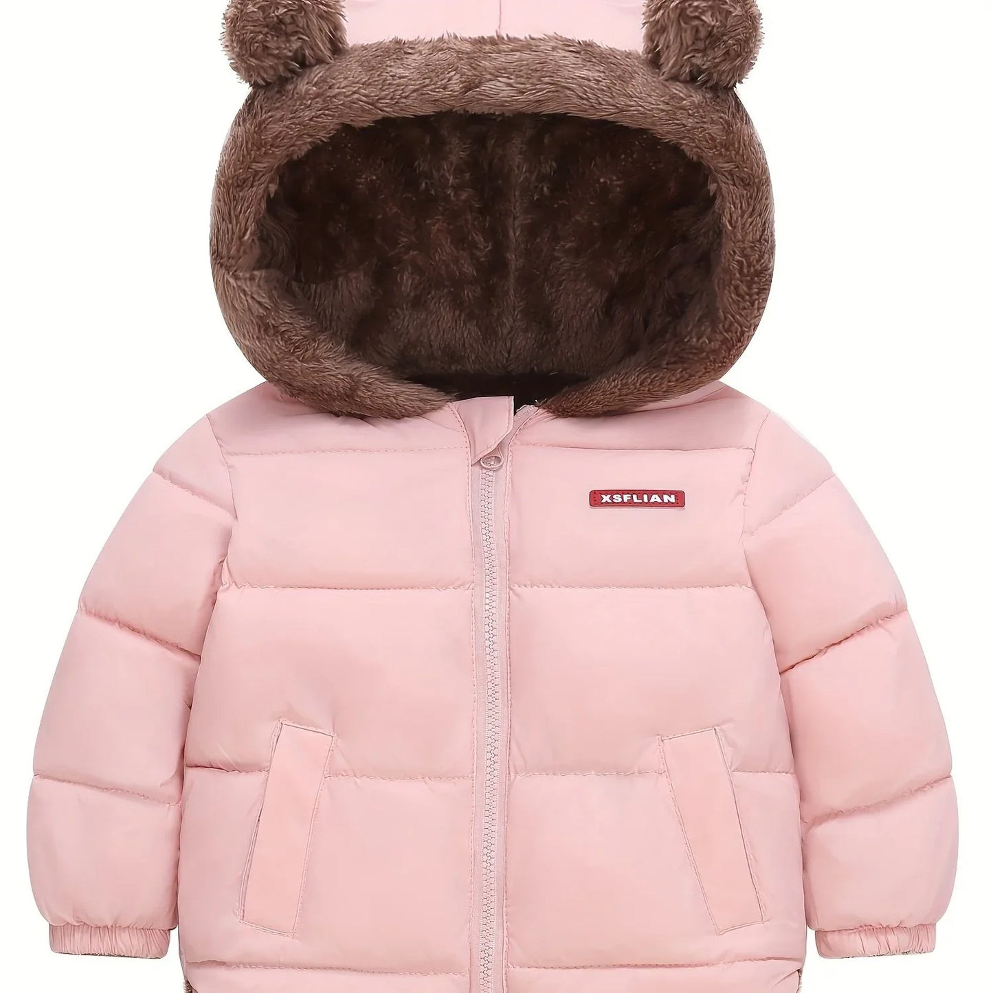 Winter Children's Hooded Jacket with Lining, Lightweight Warm Padded Jacket, Cute Hooded Coat with Polyester Filling, Christmas Thanksgiving Easter Halloween Gift for Kids - alotasawkli