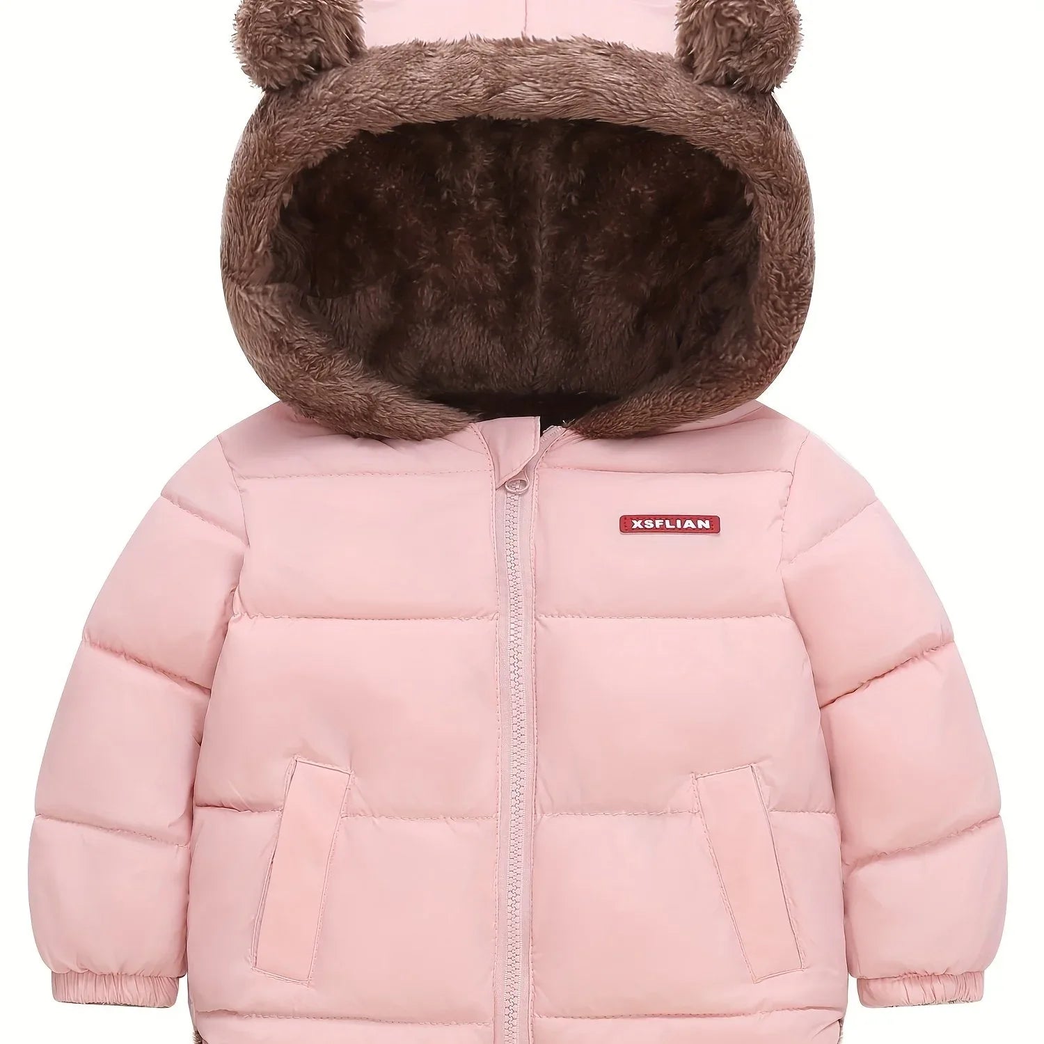 Winter Children's Hooded Jacket with Lining, Lightweight Warm Padded Jacket, Cute Hooded Coat with Polyester Filling, Christmas Thanksgiving Easter Halloween Gift for Kids - alotasawkli