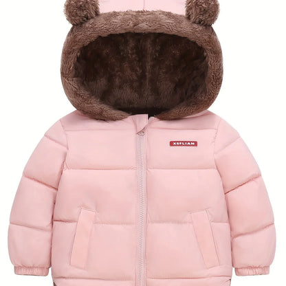 Winter Children's Hooded Jacket with Lining, Lightweight Warm Padded Jacket, Cute Hooded Coat with Polyester Filling, Christmas Thanksgiving Easter Halloween Gift for Kids - alotasawkli