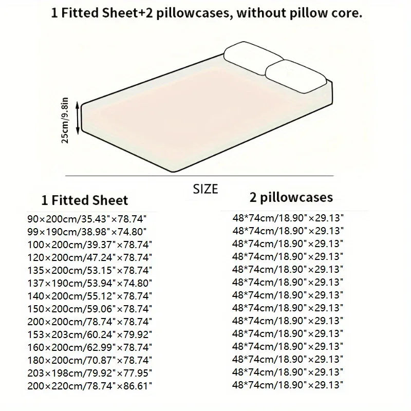 TEMU-3pcs Luxury Fitted Sheet Set: One Fitted Sheet + Two Pillowcases - alotasawkli