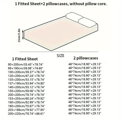 TEMU-3pcs Luxury Fitted Sheet Set: One Fitted Sheet + Two Pillowcases - alotasawkli
