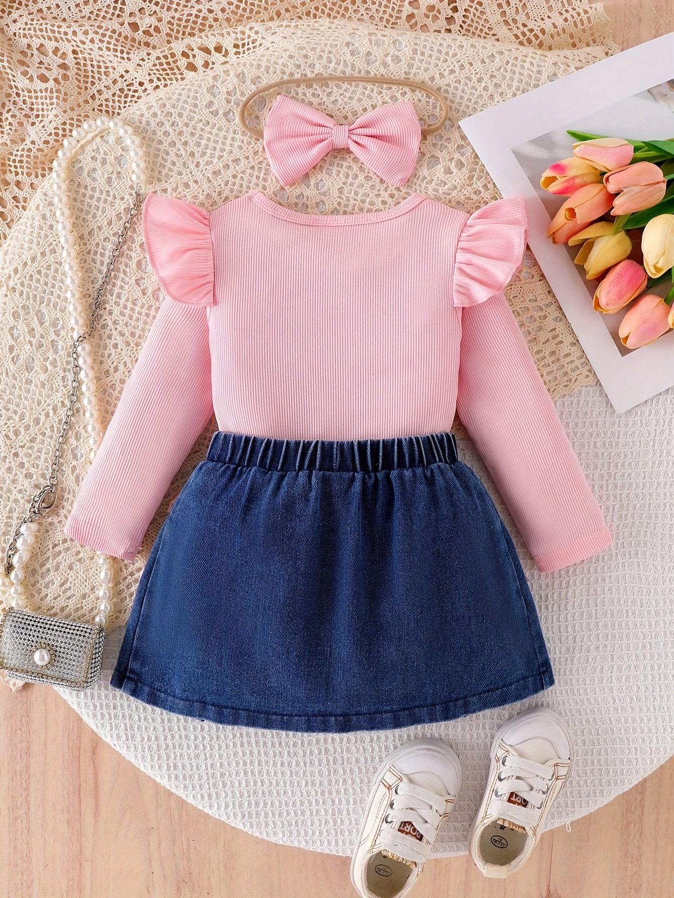 TEMU-3pcs ' Doll Outfit Set with Pink Ruffled Sleeve Blouse - alotasawkli