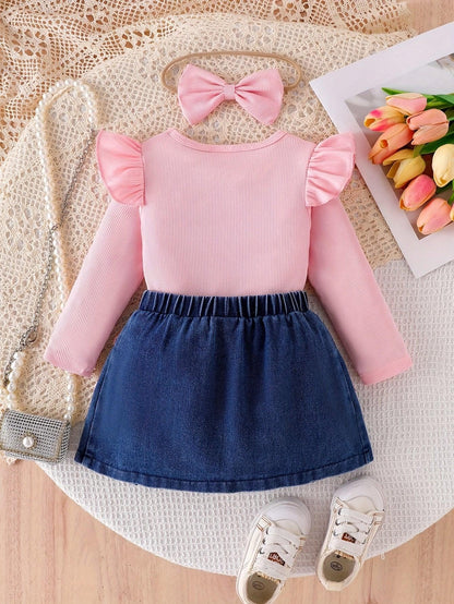 TEMU-3pcs ' Doll Outfit Set with Pink Ruffled Sleeve Blouse - alotasawkli