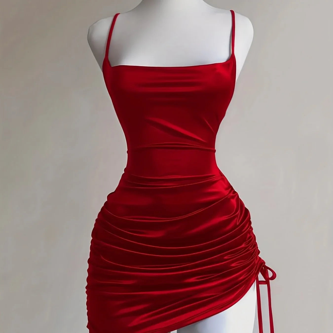 TEMU-Women's New Solid Color Lace-Up Drawstring Backless Suspender Dress - alotasawkli