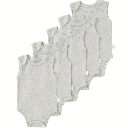 TEMU-5pcs Baby Boy Solid Color Basic Bodysuit - alotasawkli