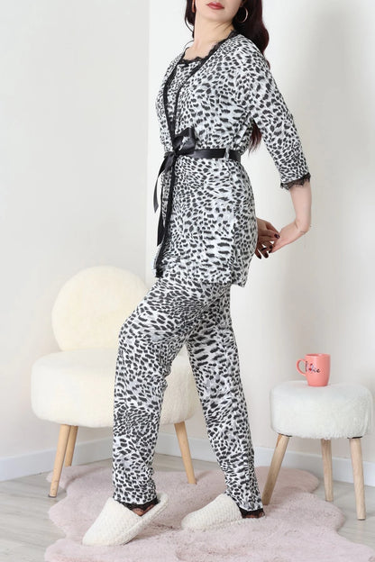 Women's 3-Piece Leopard Print Pajama Set