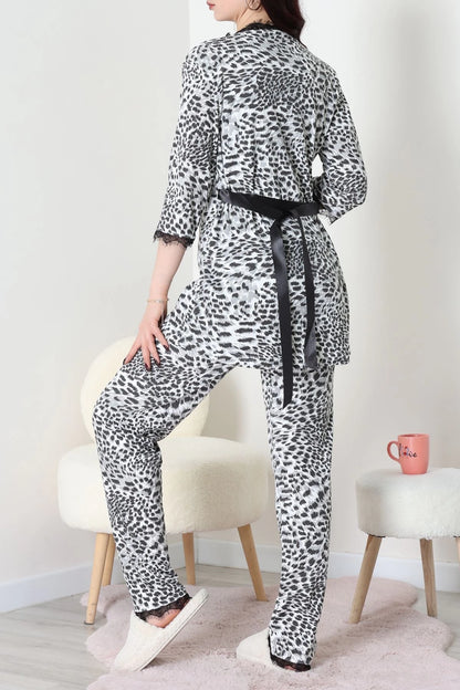 Women's 3-Piece Leopard Print Pajama Set