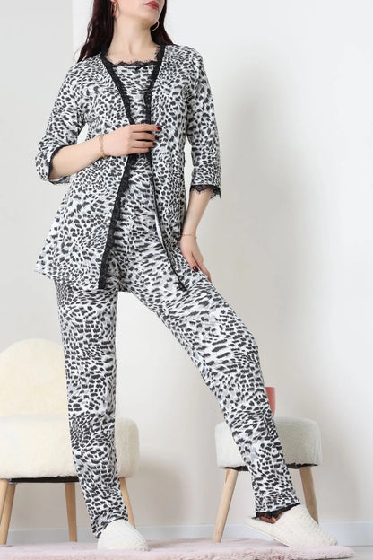Women's 3-Piece Leopard Print Pajama Set
