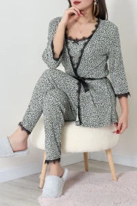 Women's 3-Piece Leopard Print Pajama Set