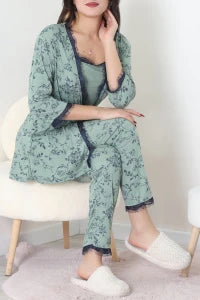 Women's 3-Piece Leopard Print Pajama Set