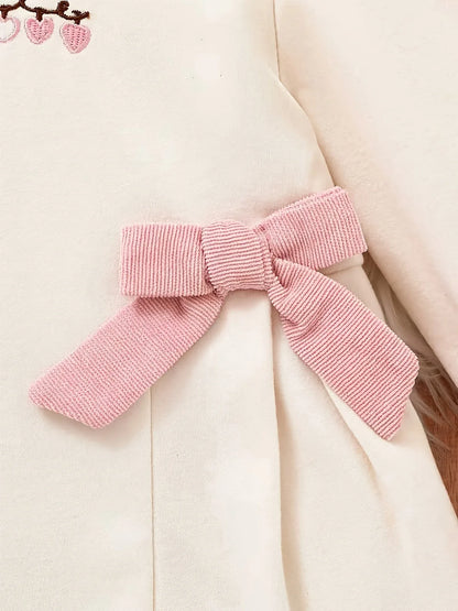1pc 's Long Sleeve Dress with Heart-Embellished Bow Waist - Solid Color Spring/Fall Dress, Machine-Washable Casual Outfit for Girls (1pc Dress) - Easy Diaper Change & Casual Attire - alotasawkli