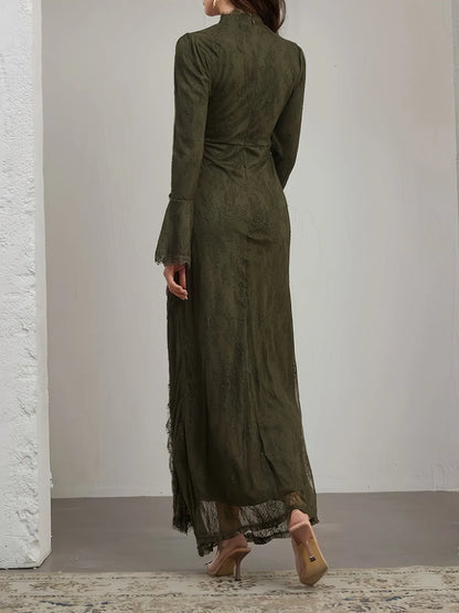 TEMU-Elegant Long-Sleeve Lace Dress with Ruffle Neckline - alotasawkli