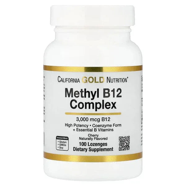 California Gold Nutrition, Methyl B12 Complex with Folate, Biotin and Vitamin B6, Cherry, 100 Lozenges - alotasawkli