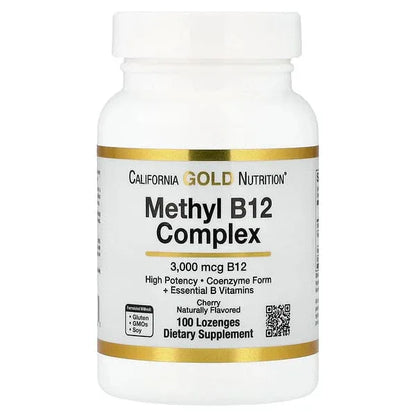 California Gold Nutrition, Methyl B12 Complex with Folate, Biotin and Vitamin B6, Cherry, 100 Lozenges - alotasawkli