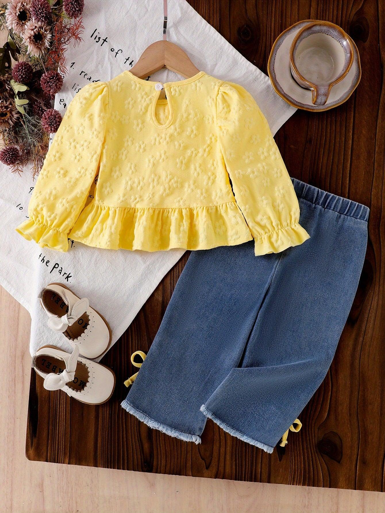 TEMU-Girls' 2pcs Set: Bow-Embellished Long-Sleeve - alotasawkli
