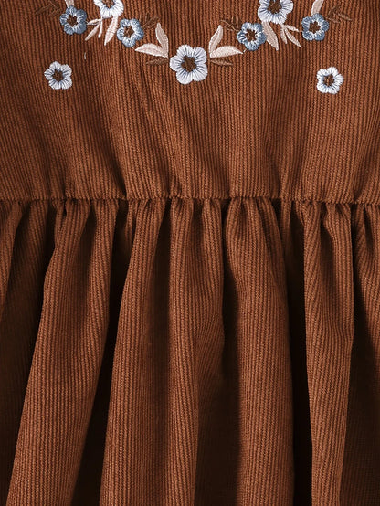 2pcs Autumn/Winter Ethnic Embroidered Dress Set + Floral Long Sleeve Blouse | Casual & Cute, Perfect for Outdoor Wear, Umbrella Skirt Silhouette - alotasawkli