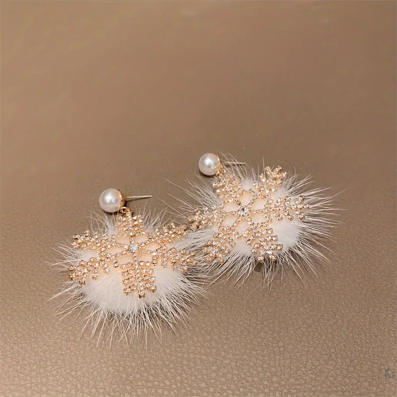 TEMU-2pcs Exquisite Artificial Rhinestone Snowflake Pendant Earrings - alotasawkli