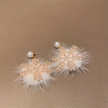 TEMU-2pcs Exquisite Artificial Rhinestone Snowflake Pendant Earrings - alotasawkli