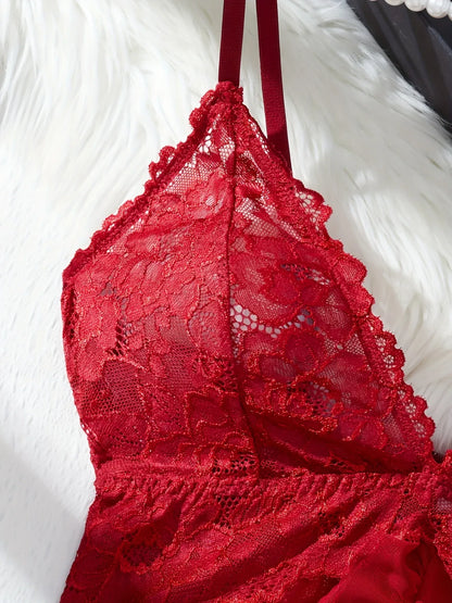 TEMU-Sexy Women'S Sleepwear Set | Solid Color with Contrast Lace Details, Lingerie Collection - alotasawkli