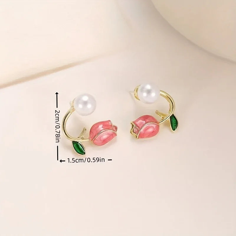 Elegant Boho-Chic Pink Tulip Stud Earrings - alotasawkli