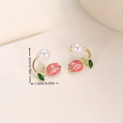 Elegant Boho-Chic Pink Tulip Stud Earrings - alotasawkli