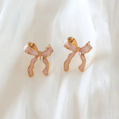 1 Pair of Chic Pink Bow Stud Earrings for Women - alotasawkli