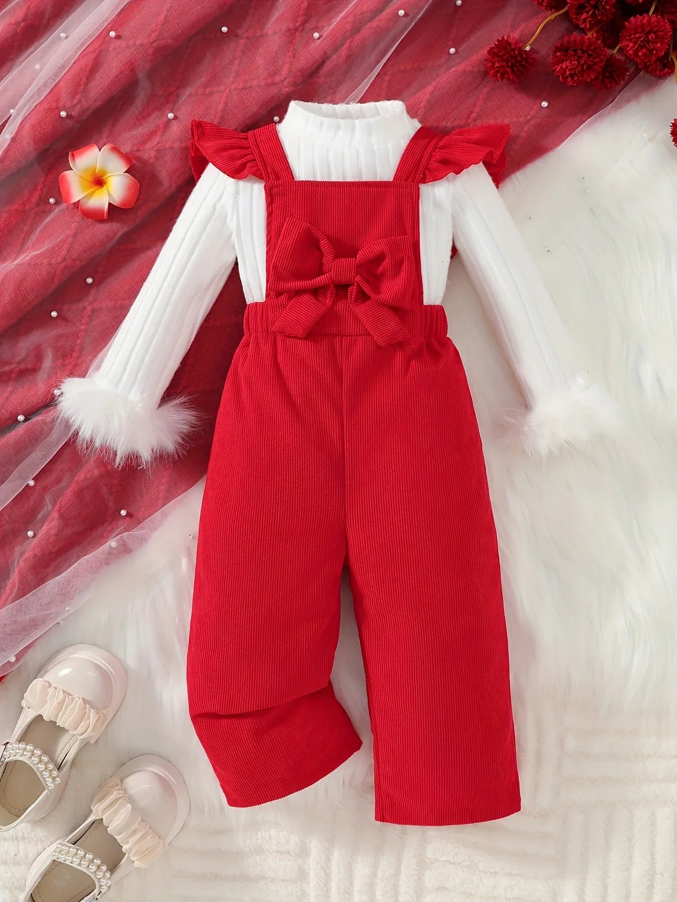 TEMU-2pcs Girls' Pants Set, Sweet Style Plush Cuff Top - alotasawkli