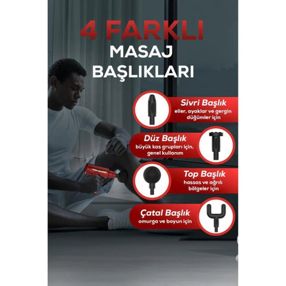 مسدس تدليك مهتز مع 4 رؤوس، أخضر، 19x13 سم - alotasawkli