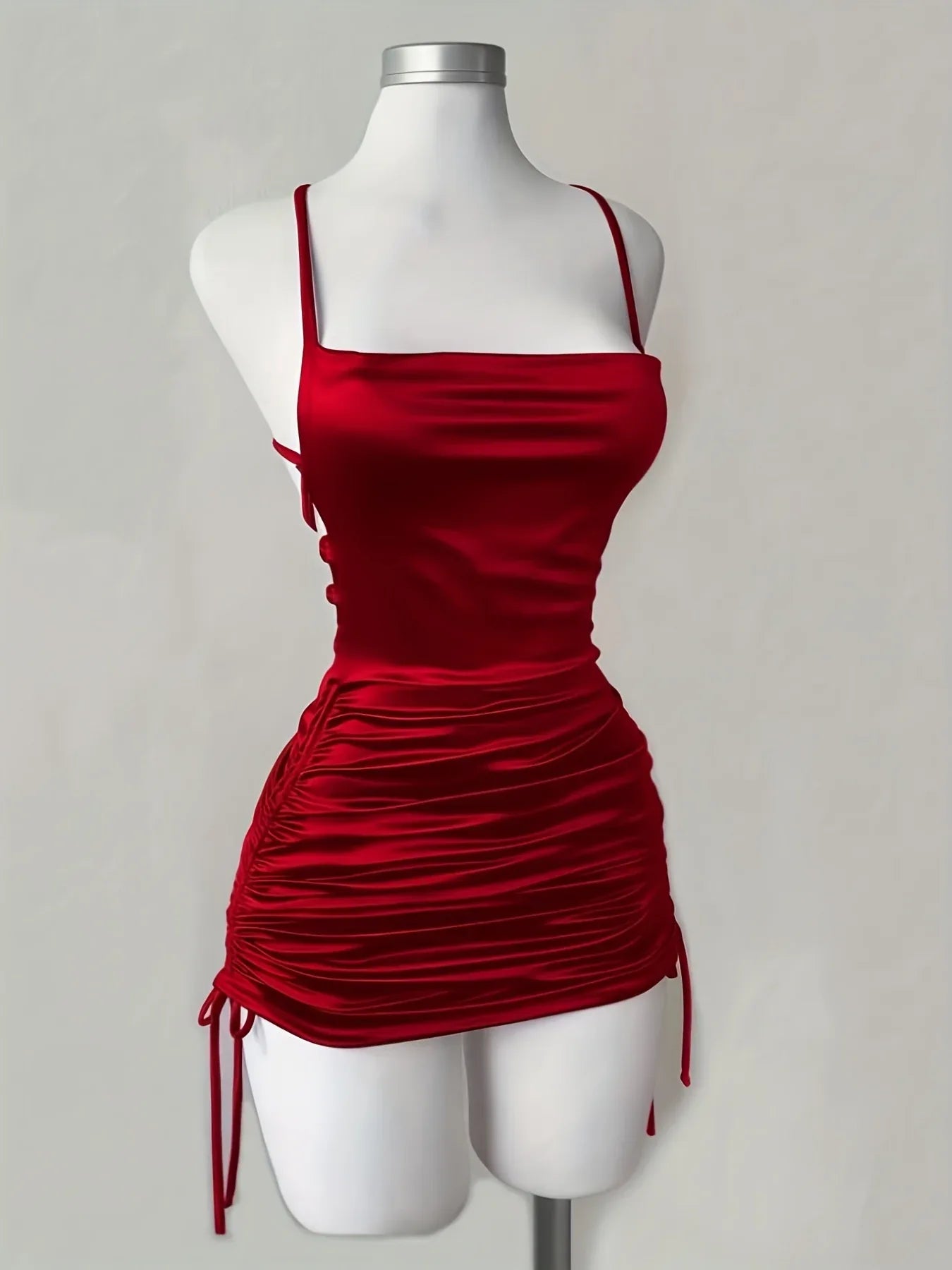 TEMU-Women's New Solid Color Lace-Up Drawstring Backless Suspender Dress - alotasawkli