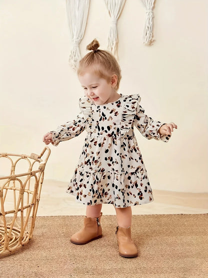 A Cute Leopard Print Long-Sleeve Dress for Baby Girls, Perfect for Outings in Spring And Summer. - alotasawkli