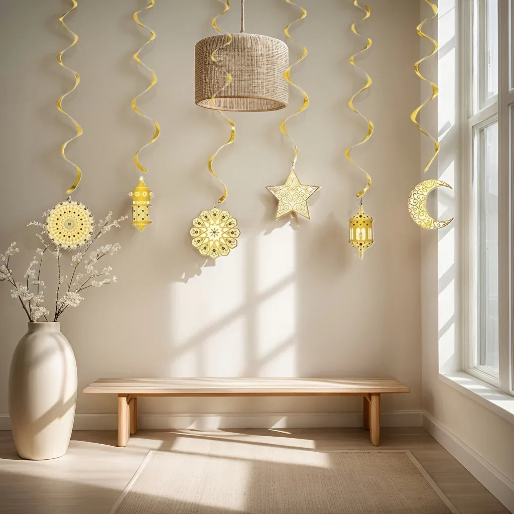 6pcs Eid Al-Adha & Ramadan Decorative Swirl Banners - alotasawkli