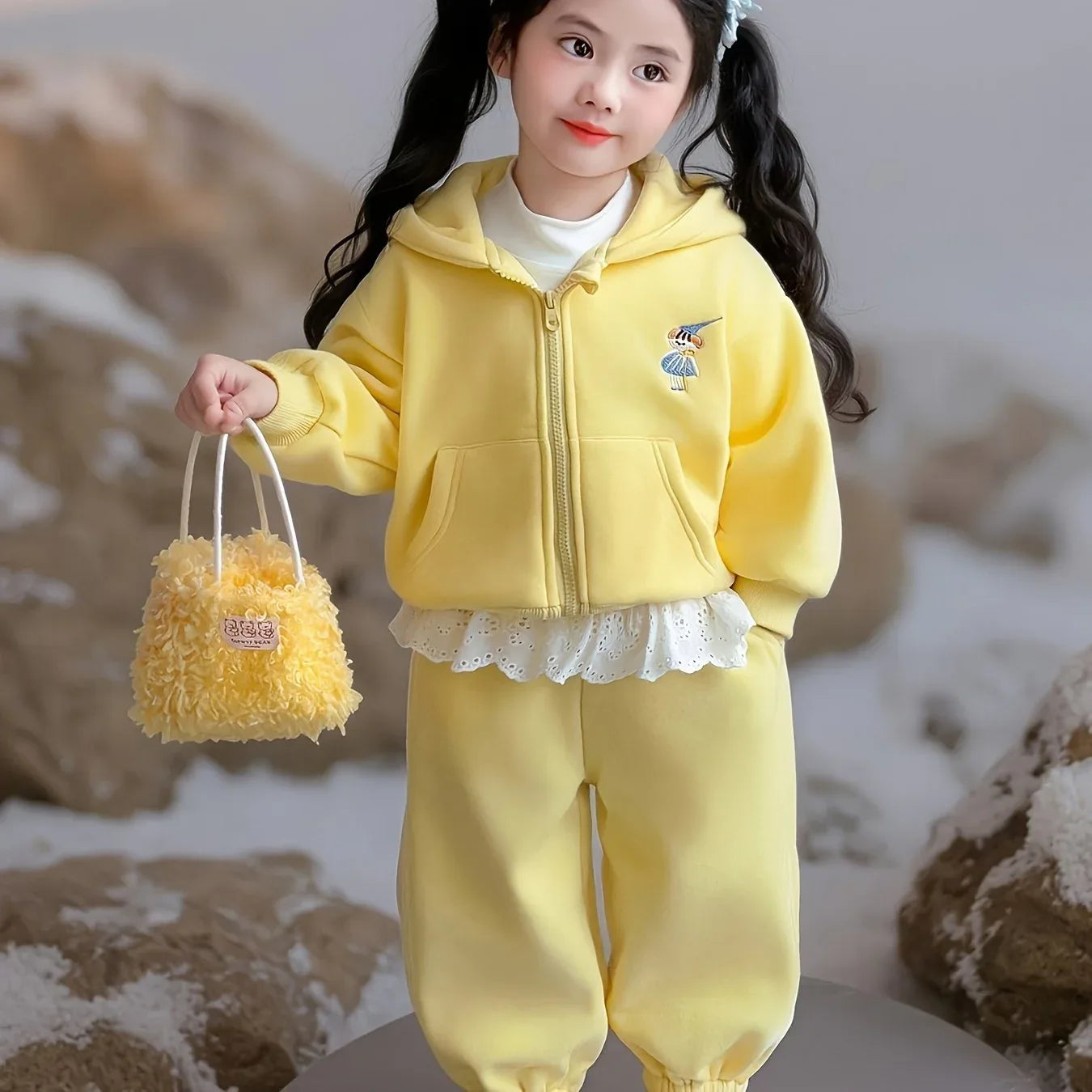 TEMU-Girls Cartoon Plus Velvet Thickened Hooded Sweatshirt Trousers - alotasawkli