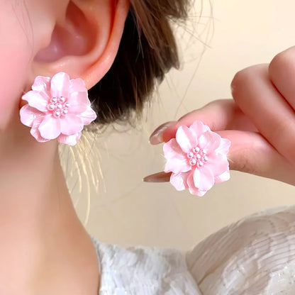 Women'S Earrings 1 Pair Sweet Temperament Pink Flower - alotasawkli