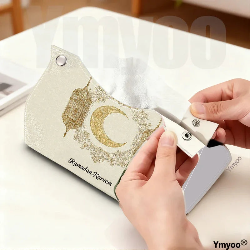 Islamic Tissue Box with Golden Crescent Moon & Arabic Ramadan Kareem - alotasawkli