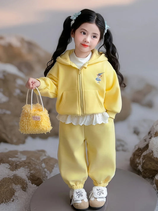 TEMU-Girls Cartoon Plus Velvet Thickened Hooded Sweatshirt Trousers - alotasawkli