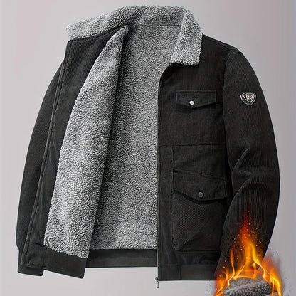 TEMU-Men's Fashion Black Corduroy Jacket with Plush Lining - alotasawkli