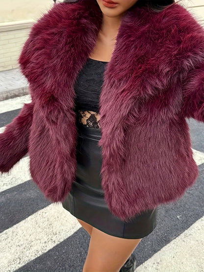 TEMU-Women'S Elegant Faux Fur Coat - alotasawkli