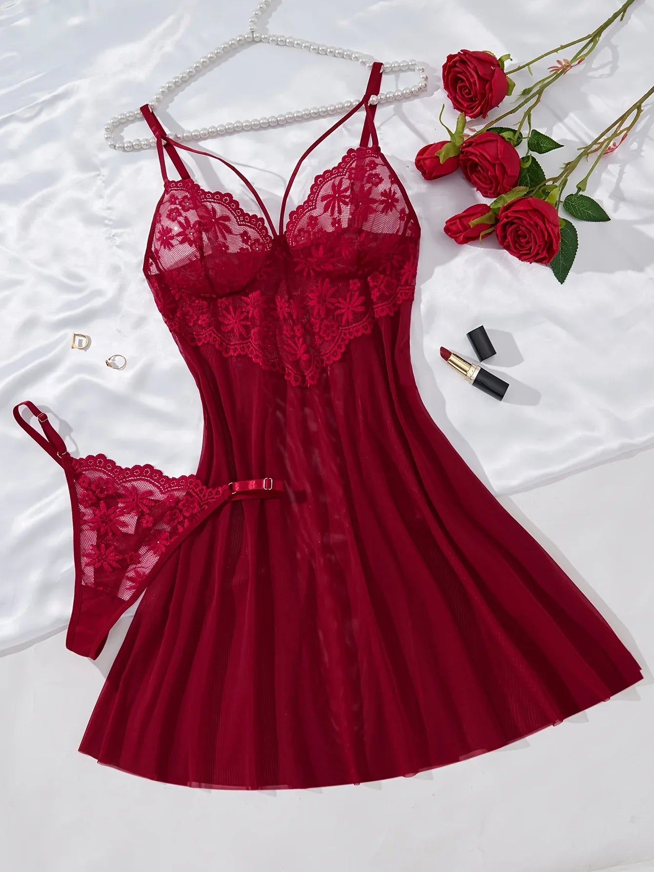 TEMU-Elegant Solid Color Sexy Short Sleep Dress - alotasawkli