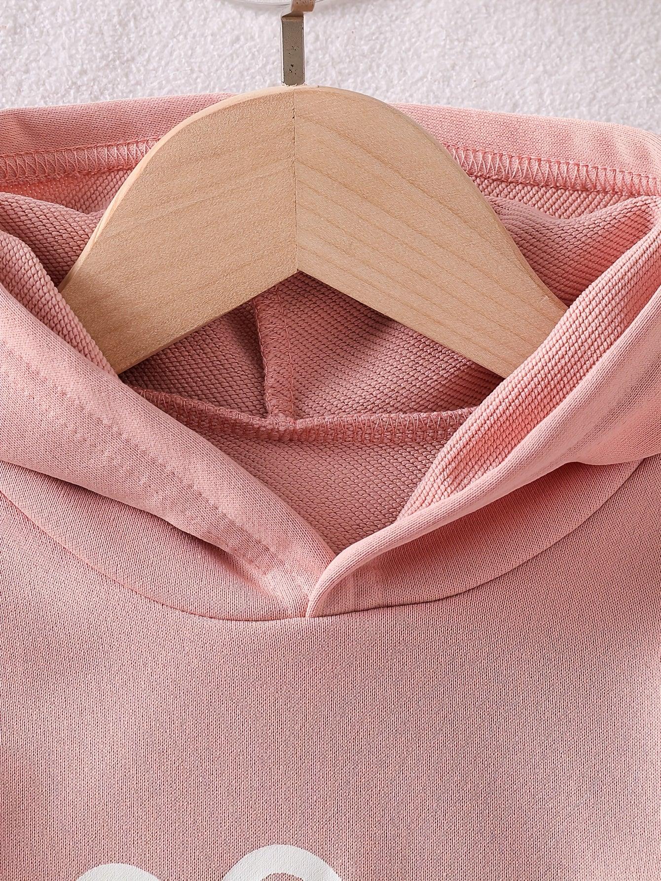 TEMU-2pcs Girls' Love Set: Pink Hooded Sweatshirt - alotasawkli
