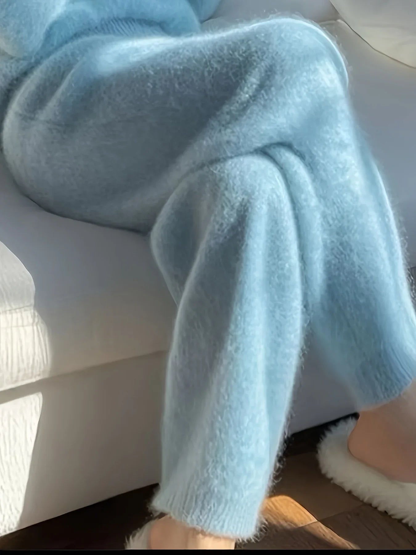 TEMU-Winter Fashionable and Elegant Blue Casual Sweater Two-Piece - alotasawkli
