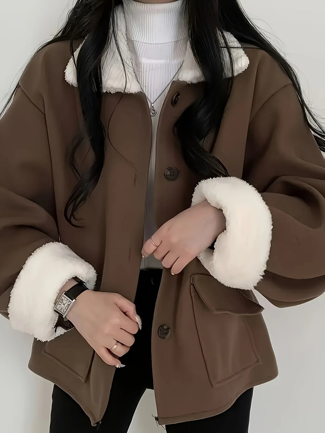 TEMU-Autumn-Winter Fashion Flap Collar Loose - alotasawkli