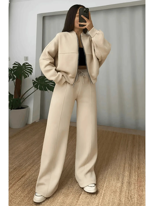 طقم جاكيت بومبر بخصر عالٍ للنساء - alotasawkli