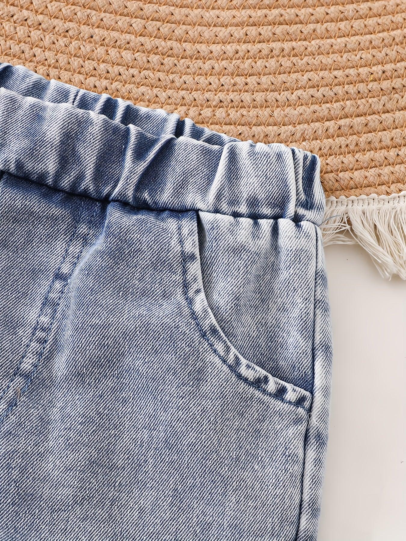 TEMU-Vintage Cute Faux Denim Two-Piece Set for Baby Boys - alotasawkli