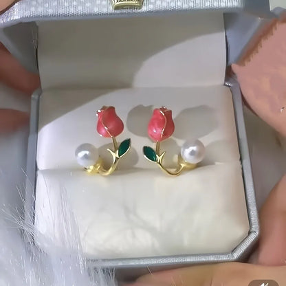 Elegant Boho-Chic Pink Tulip Stud Earrings - alotasawkli