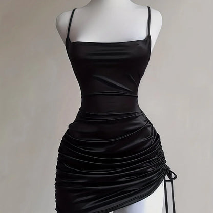 TEMU-Women's New Solid Color Lace-Up Drawstring Backless Suspender Dress - alotasawkli