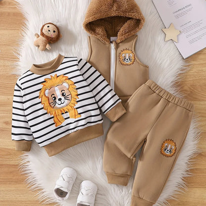 TEMU-3pcs Baby Boy'S Cartoon Lion Embroidery Sportswear - alotasawkli